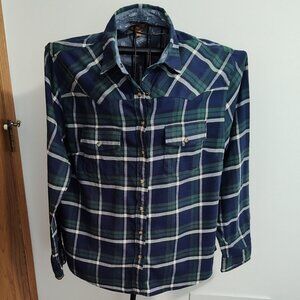 Jach's Girlfriend plaid flannel snap closure shirt, stretch comfort, VG, sz. XL